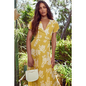 Lulus Heart Of Marigold Yellow Floral Print Wrap Maxi Dress - Size X-Large